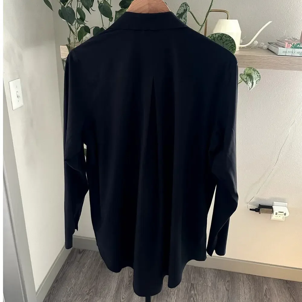 Athleta Urbanite Top Black Button-Up Shirt Size Large Long Sleeve - Picture 2 of 7